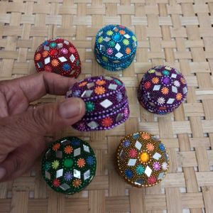 Blue Beaded Kumkum//Trinket Boxes (6 pcs)