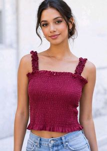 Burgundy Smocked Crop Top