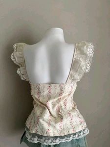 Floral Corset Top with Lace Trim