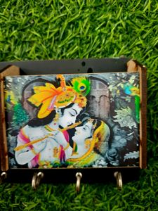 Radha Krishna Keyholder And Mobile Holder
