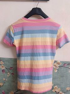 Rainbow Striped V-Neck T-Shirt