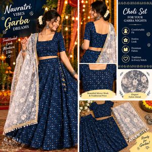 Stunning Blue Mirror Work Lehenga Choli