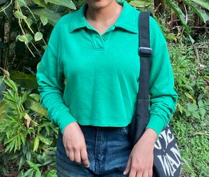 Green Cropped Polo Sweatshirt