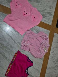 3 Pink tops with variety of work