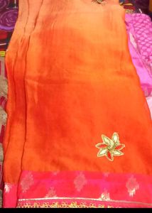 Orange Saree  Pink Border with blous