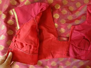 Reddish Maroon Saree and stitched blouse