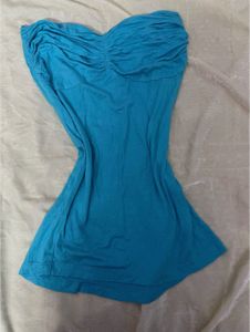 Chic Blue Strapless Ruched Top