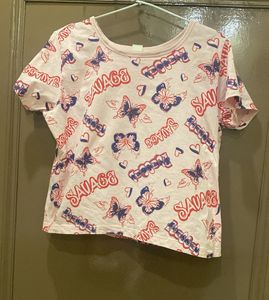 Pink Butterfly Graphic Crop Top