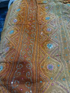 multi color bandhej  hand work saree