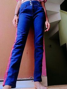 High Waist Jeans Blue Color Lining Jeans
