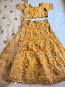 Stunning Yellow Embroidered Lehenga Choli Set