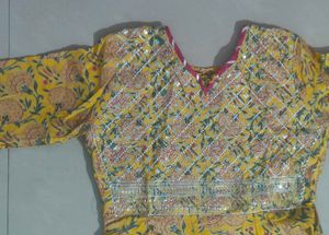 Yellow Floral Kurta Set with Sharara and Dupatta