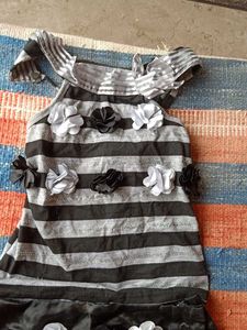Striped Dress with Flower Appliques