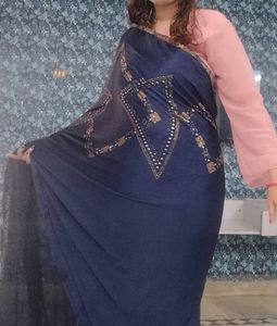 Elegant Royal Blue Saree with Gold Embellishments