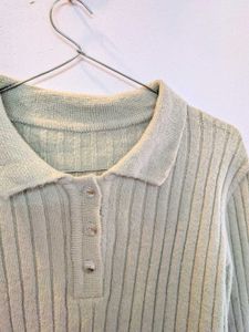 Light Green Ribbed Polo Sweater