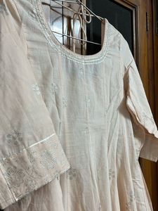Peach Kurta Set with Silver Embellishments