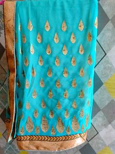 Elegant Blue Embroidered Saree