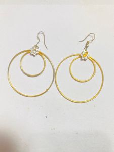 Gold Tone Flower Accent Hoop Earrings