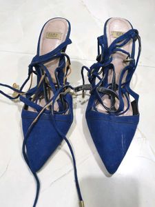Blue Lace-Up Stiletto Heels