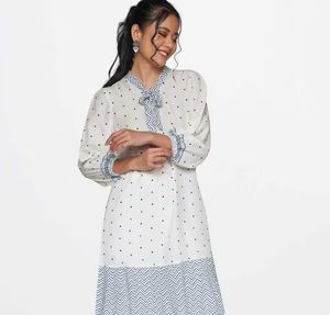 White Polka Dot Kurta with Blue Print