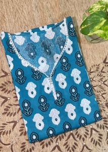 Blue Floral Print short Kurti