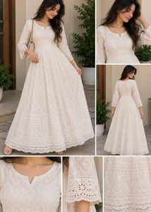 Elegant White Chikankari Maxi Dress