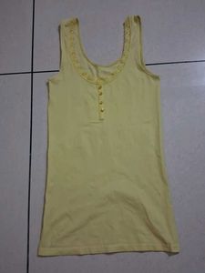 Cute Yellow Tank Top with Lace Trim