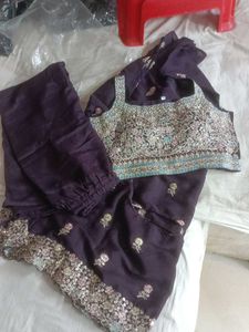 Embroidered plazzo crop shrug dress