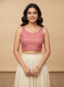 Pink Blouse with Mirror Work