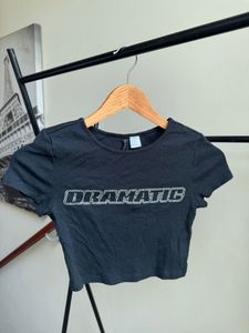 Black "DRAMATIC" Rhinestone Crop Top