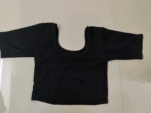 Textured Black Crop Blouse