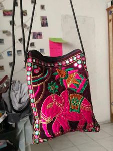 Embroidered Elephant Sling Bag