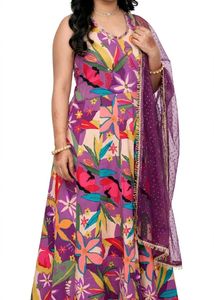 Vibrant Floral Maxi Gown with Dupatta