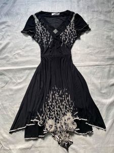 Black Floral Print Flounce Dress