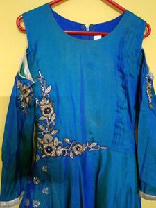 Peacock Blue Colour Ethnic Girls Gown