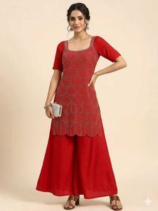 Stunning flared plazo Embroidered Kurta Set