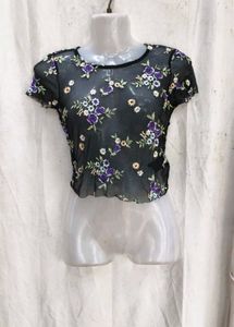 16158. Sheer Floral Embroidered Mesh Top