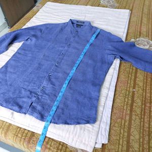 Men's Blue Band Collar Shirt