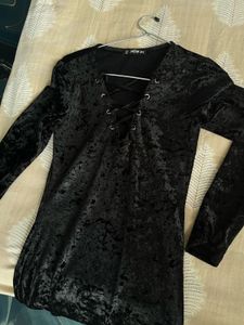 Shein Black Velvet Lace-Up Dress