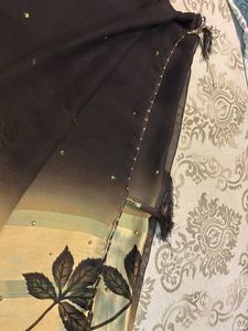 printed floral saree with stone work
