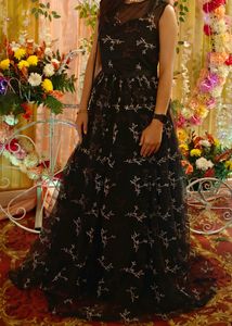 Elegant Black Tulle Maxi Dress