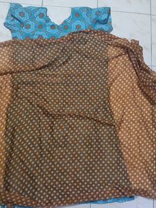 Blue Floral Kurta Set with Brown dupatta