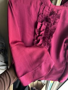 Chic Ruffled Berry Blouse with Bell Sleeves