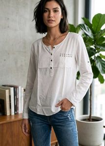 White Long Sleeve Button-Up Top