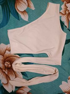 Shein One Shoulder Tie-Up Detail Textured Crop Top