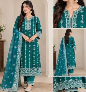 Beautiful Teal Embroidered Kurta Set