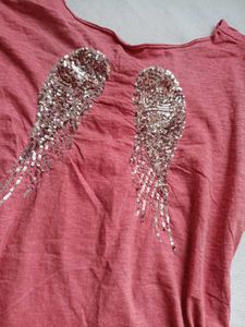 Pink T-Shirt with Sequin Wings