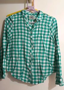 Green Gingham Button-Up Shirt