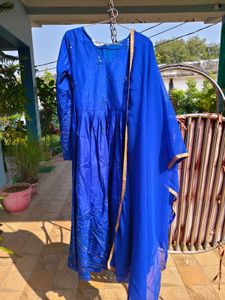 Blue anarkali kurta duppatta set