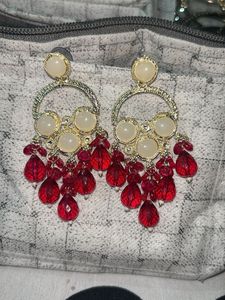 Stunning Red Beaded Chandelier Earrings